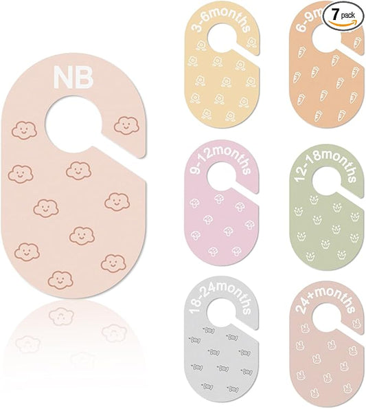 Baby Closet Dividers, Double-Sided Cute Design Baby Clothes Dividers for Closet, Baby Clothes Organizer for Sorting Clothing in 7 Sizes from Newborn to 12+ Months