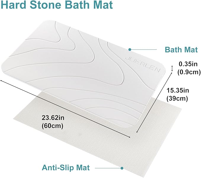 2 Pack Diatomaceous Earth Shower Mat, Stone Bath Mat, Nonslip Super Absorbent Fast-Drying Hard Bath Mat for Bathroom Shower Floor, 24 x 16 inch, White Wave Design