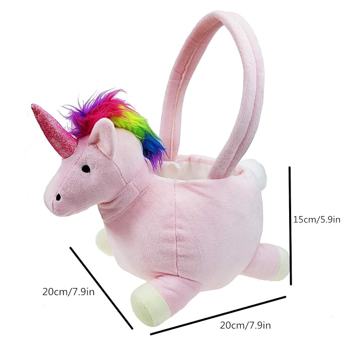DearSun Personalized Easter Egg Hunting Basket 3D Pink Unicorn Basket Candy Gift Bucket with Embroidery Name (Pink Unicorn with Customization)