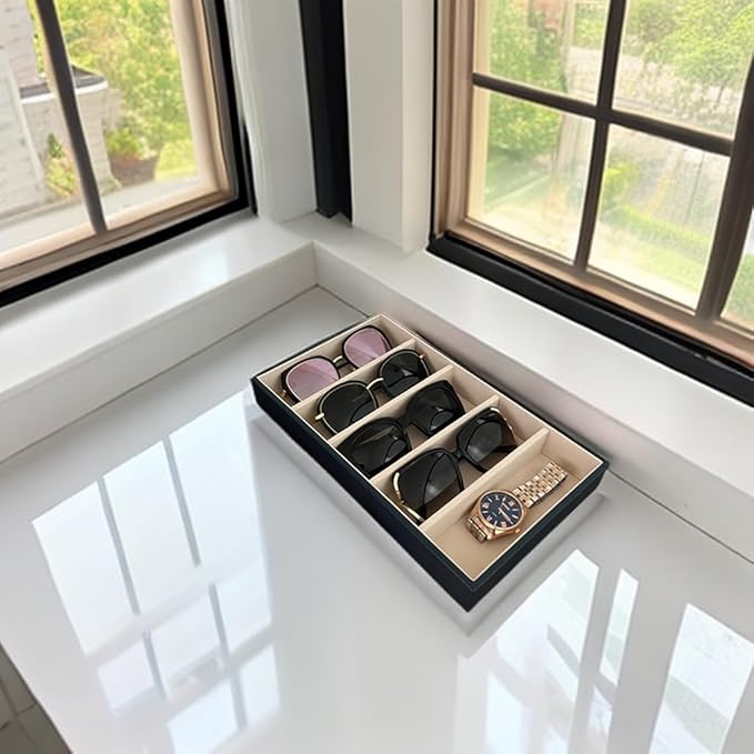5 Slot High End PU Leather Velvet Drawer Divider Eyewear Storage Sunglasses Jewelry Show Tray Organizer