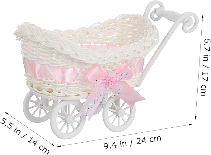 Cute Home Decor Multi-functional Candy Basket Rattan Cart Shape for Boys and Girls Baby Shower Favors