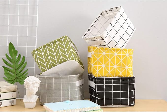 AARAINBOW 3 Packs Storage Basket Bins Canvas Mini Storage Cubes Storage Basket for Makeup, Toys Liners, Books Storage Baskets with Handles for Shelves & Desks(3 Black)
