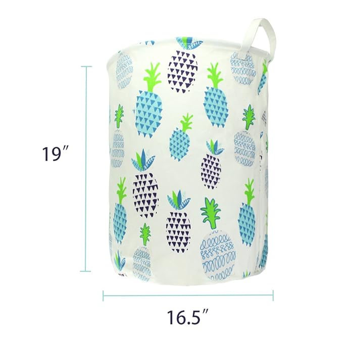 Orino 19 x 16.5 Inches Extra Large Canvas Fabric Folding Storage bin with Handle Waterproof Home Decor Laundry Hamper Organize Pineapple Storage Baskets for Dirty Clothes, Toy (Blue)
