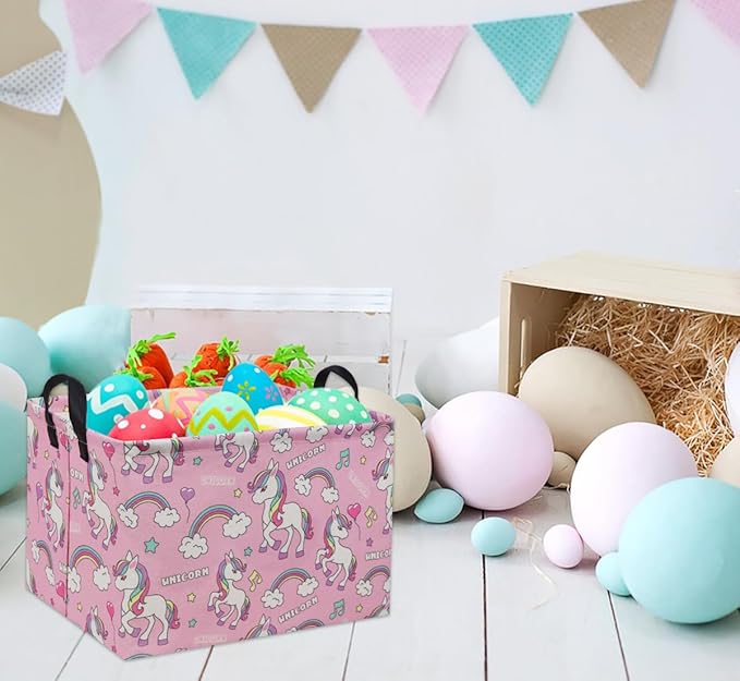 Rectangular Unicorn Basket Kids Basket Pink Baby Storage Basket Cute Kids Toy Storage Bin Organizer Shelf Book Basket Unicorn Room Decor(Pink Unicorn)
