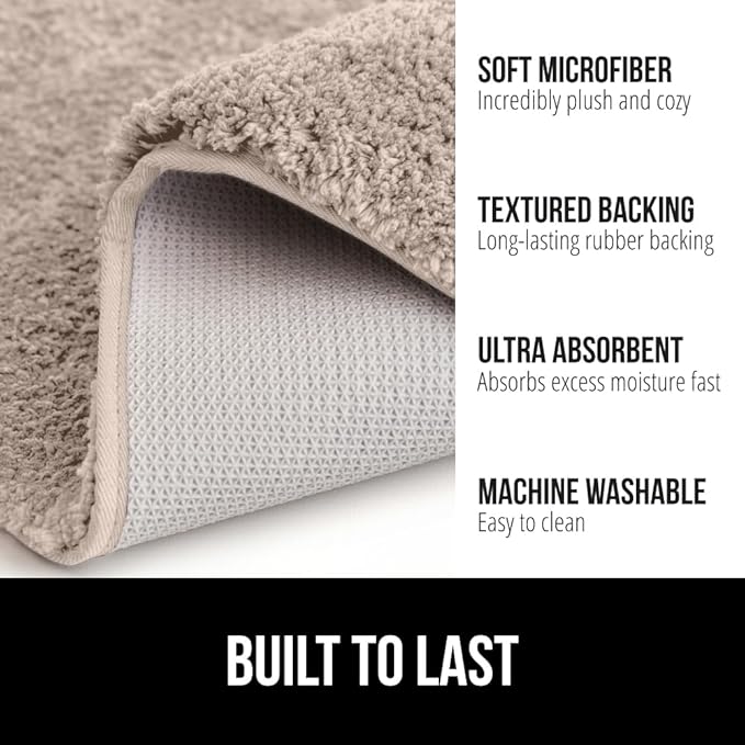 GORILLA GRIP Bathroom Rugs, 42x24, Ultra Soft Absorbent Mat, Thick Plush Bath Rug, Machine Washable, Microfiber Quick Dry, Mats for Shower, Bathtub and Floor, Home Decor Accessories, Beige