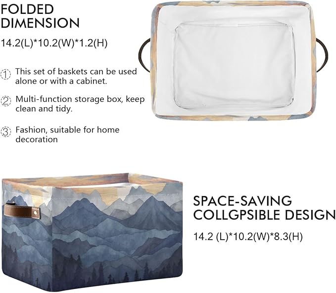 YETTASBIN Nature Mountain Storage Basket 1pc, Large Collapsible Toys Clothes Organizer, Durable Canvas Storage Bin with Handle for Shelves Closet Laundry Home Office Decor