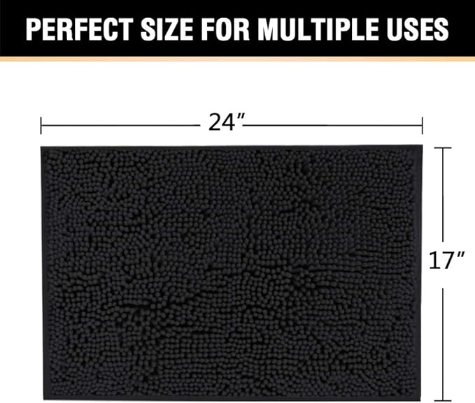 H.VERSAILTEX Bath Mat Bathroom Rug Bath Rugs for Bathroom Non Slip Bath Mats Extra Thick Chenille Rug 17" x 24" Absorbent Soft Shaggy Washable Dry Fast Plush Rugs for Bathtubs - Black