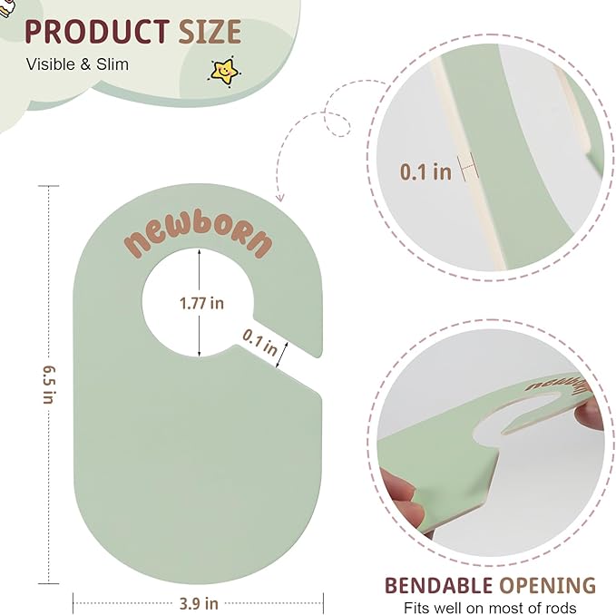 Baby Closet Dividers, Double Sided Nursery Clothes Size Separators for Newborn to 2T, Round, Green, 8 Pcs