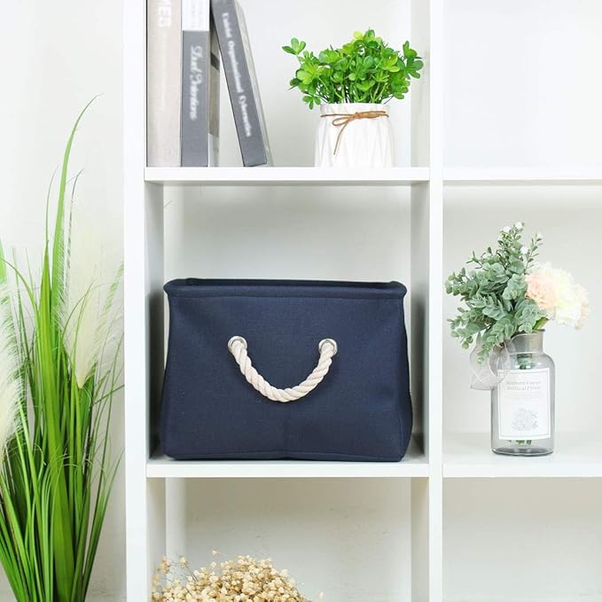 uxcell Fabric Storage Basket with Dual Handles, Collapsible Storage Bins for Toys Laundry Clothes Storage, Home Organizer for Bedroom Office Closet Dark Blue Medium