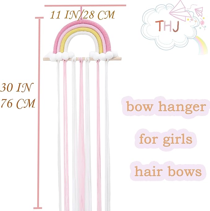 THJ Bow Holder Hanging Hair Bow Organizer Hair Clips Storage for Girls Hair Bows,Boho Rainbow Wall Hair Clips Headband Storage Hanger for Baby Toddler Girls Room Colorfull