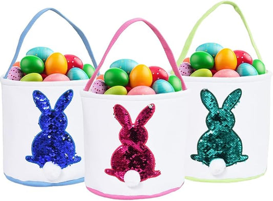 3 Pcs Easter Bunny Basket Bags for Kids - Color Changing Reusable Easter Egg Baskets - Perfect for Girls & Boys Easter Egg Hunts (Pink, Blue, Green)