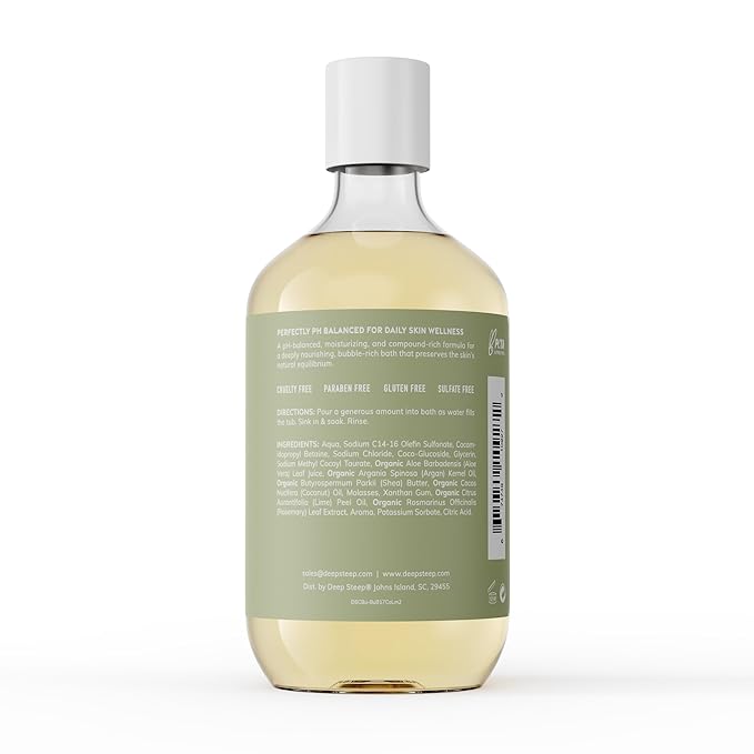 Deep Steep Coconut Lime Bubble Bath for Women, Hypoallergenic, Clinically Tested, Clean Formula for Sensitive Skin, Sulfate-Free, 17 fl oz Bottle, Essential Bath Accessories