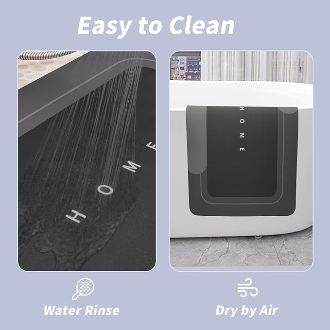 Housego Absorbent Bath Mat Magic Rug, Quick Drying Magic Bath Mat Non-Slip Floor Rug Rubber Backed for Bathroom Kitchen Shower Sink, Water Absorbent (1PC, 16.93''x26.77'', Black)
