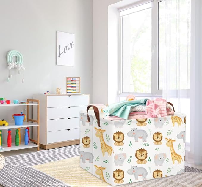 HIYAGON Baby Basket Woodland Toy Storage kids Baby Boy Girls Basket Rectangular Storage Bin Organizer Boxes for Room Decor Books(Baby Hamper)