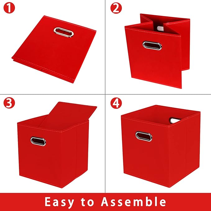 Fabric storage bins Cubes, Fabric Cube Organizer with Handle, Foldable Cube Bins for Cloth or Accessary Storage, 11x11x11, Set of 3, (Red)