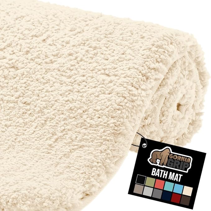 GORILLA GRIP Bathroom Rugs, 42x24, Ultra Soft Absorbent Mat, Thick Plush Bath Rug, Machine Washable, Microfiber Quick Dry, Mats for Shower, Bathtub and Floor, Home Decor Accessories, Ivory