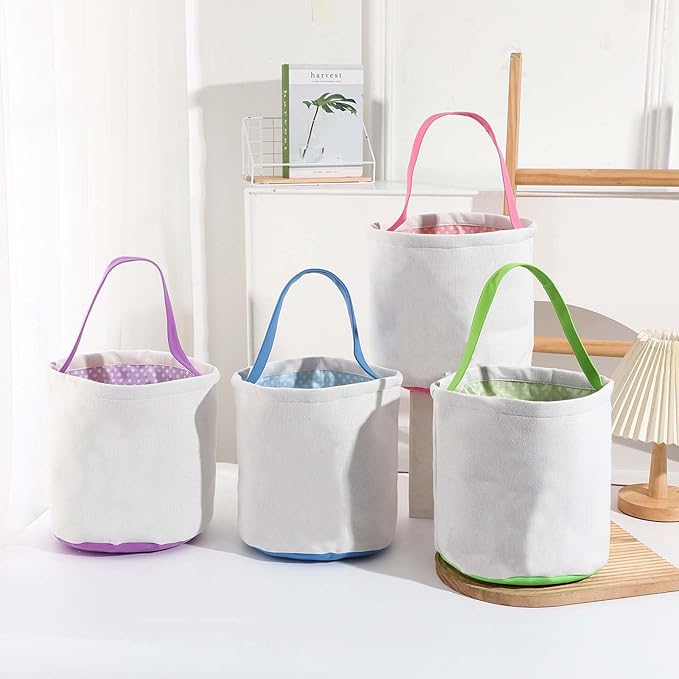 Easter Bunny Basket Bags,Canvas Cotton Easter Baskets for Kids Empty,Easter Bunny Basket,Perfect for Girls Boys Easter Egg Hunts,Easter Baskets for Kids