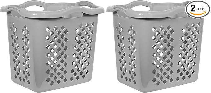 Laundry Hamper Basket with Diamond Pattern, 2 Bushel Capacity, Black, 21.6 x 17 x 18.9 inches (2, Cement)