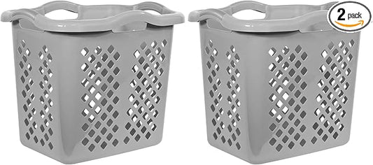 Laundry Hamper Basket with Diamond Pattern, 2 Bushel Capacity, Black, 21.6 x 17 x 18.9 inches (2, Cement)