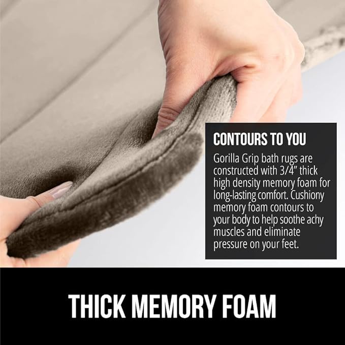 GORILLA GRIP Memory Foam Bath Mat, Soft Absorbent US Designed Bathroom Rug, Gripping Dots Machine Washable Bathmat, Cushioned Floor Mats, Shower Sink Rugs Room Décor Accessories, 36x24 Taupe