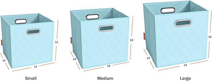 FH Group JIAessentials 13" Faux Leather Foldable Storage Cube Bins Set of 2 – Blue Diamond Patterned Organizers with Handles for Closet & Shelves