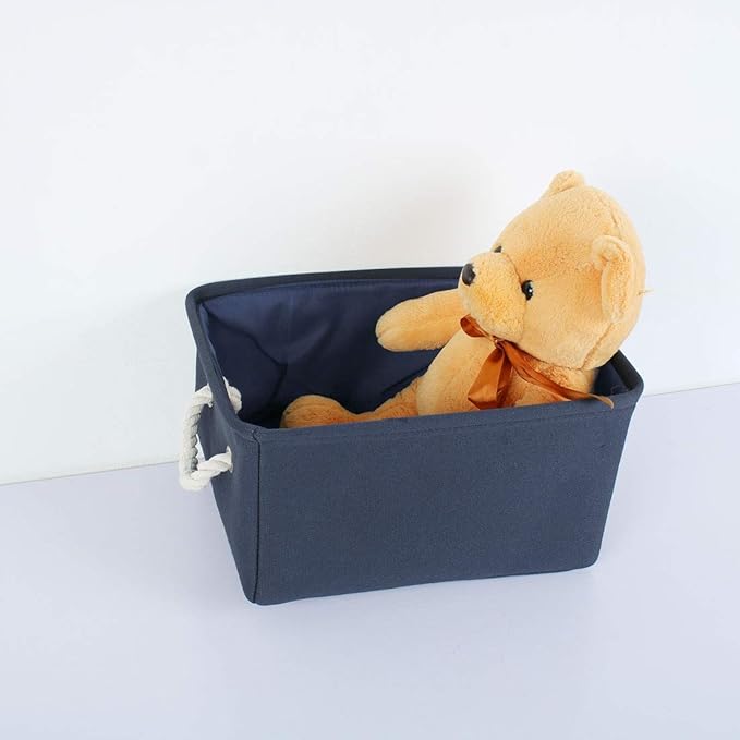 uxcell Fabric Storage Basket with Dual Handles, Collapsible Storage Bins for Toys Laundry Clothes Storage, Home Organizer for Bedroom Office Closet Dark Blue Medium