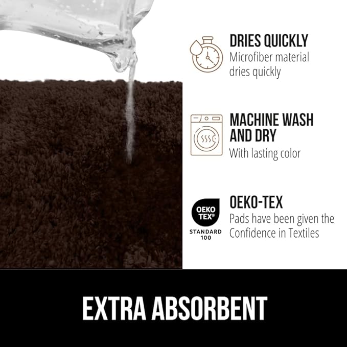 GORILLA GRIP Bathroom Rugs, Ultra Soft Absorbent Mat, Thick Plush Bath Rug, Machine Washable, Microfiber Quick Dry, Mats for Shower, Bathtub and Floor, Home Decor Accessories, 24x17, Brown