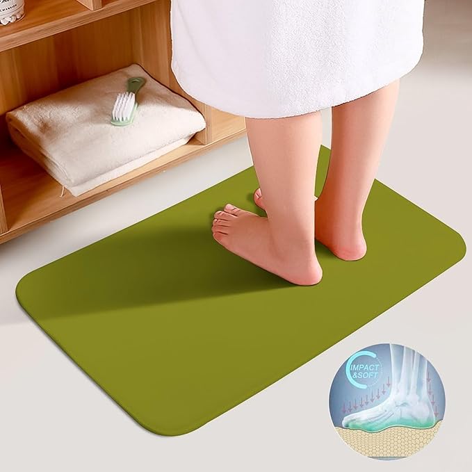 3 Pieces Bath Rug Sets, Olive Green Color Bathroom Mat Set Non Slip U Shaped Contour Rug & Toilet Lid Cover