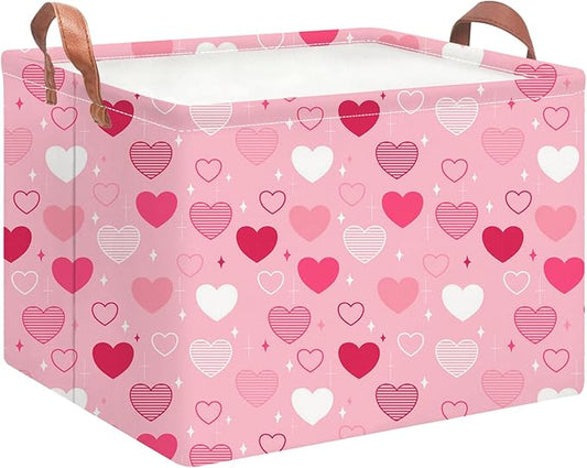 Rectangular Storage Basket Empty,Collapsible Gift Basket with Handles,Heart Print Basket, Books Box,Room Decor(Love You Heart)