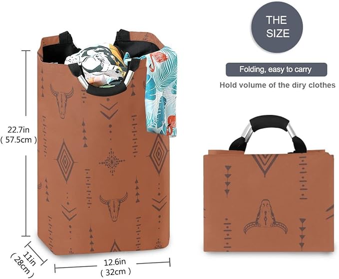 Western Bull Boho Large Laundry Hamper Basket, Collapsible Laundry Bag Storage Bins Baskets with Handles for Laundry, Bedroom, Home Decor
