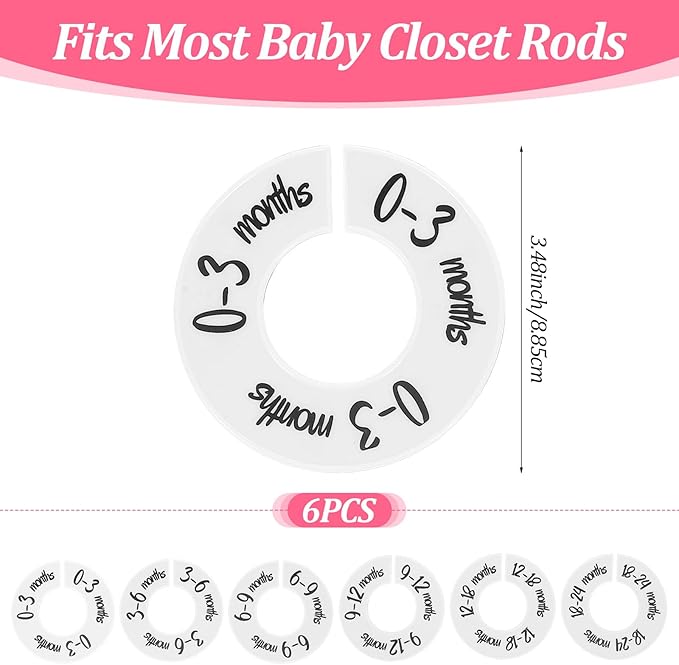 Baby Closet Dividers Unisex Round Baby Clothes Dividers Nursery Closet Organizer Decor Double-Sided Fits Most Rods 6 Pcs