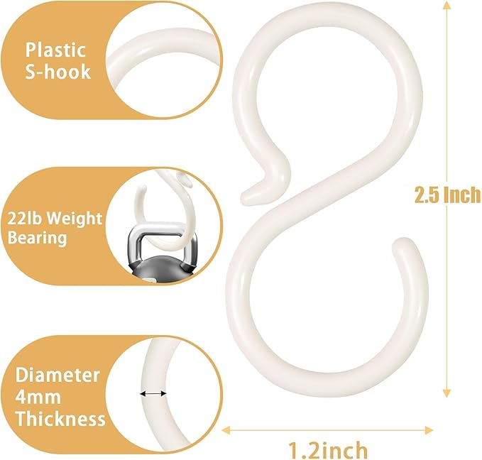 20 Pack 2.5 Inch Rubber Plastic S Hook for Hanging Baby Headband Hair Accessories Baby Bib NecklaceJewelry Hat Holder (White-20PCS)