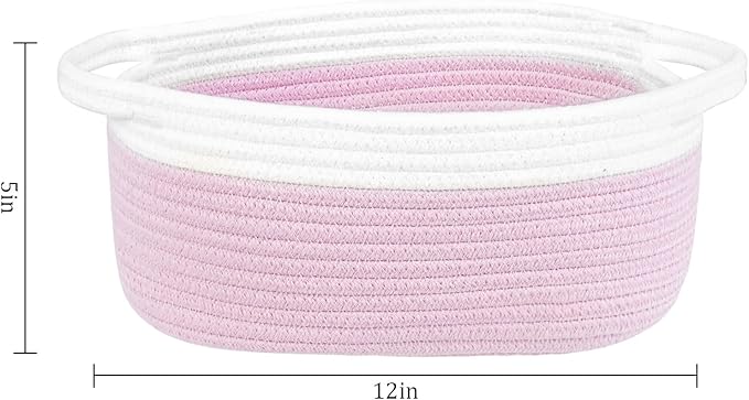 ABenkle Small Basket with Handles, Boho Decorative Rope Woven Dog Cat Toy Storage Bin Shelf Storage Organizer, Easter Christmas Gift Basket, 12"x8"x5", Pink