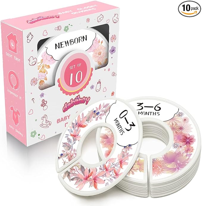 Baby Closet Size Dividers for Clothes - Set of 10 from Newborn to Toddler and 2 Blanks with Colored Box- Flower Designs Baby Closet Organizer for Nursery - Baby Clothes Organizer for Girl - [Floral]