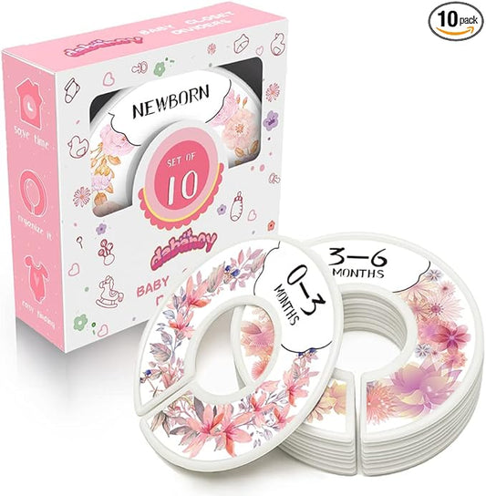 Baby Closet Size Dividers for Clothes - Set of 10 from Newborn to Toddler and 2 Blanks with Colored Box- Flower Designs Baby Closet Organizer for Nursery - Baby Clothes Organizer for Girl - [Floral]