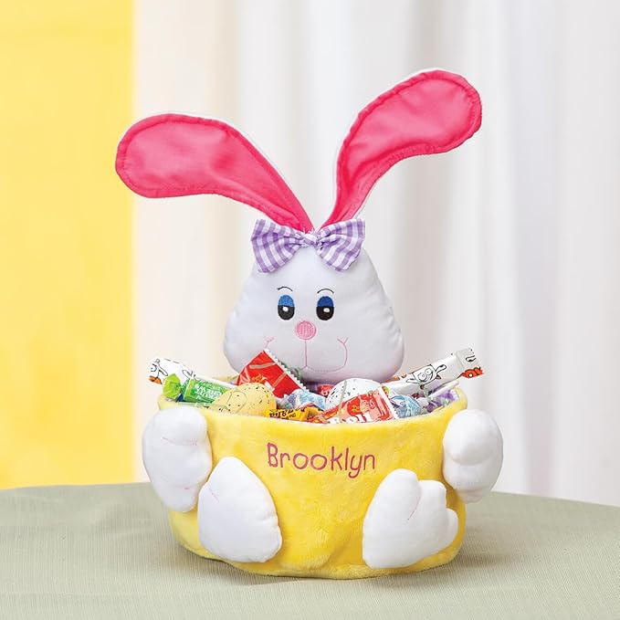 Miles Kimball Custom Plush Girl Easter Bunny Basket Tote, 11” High