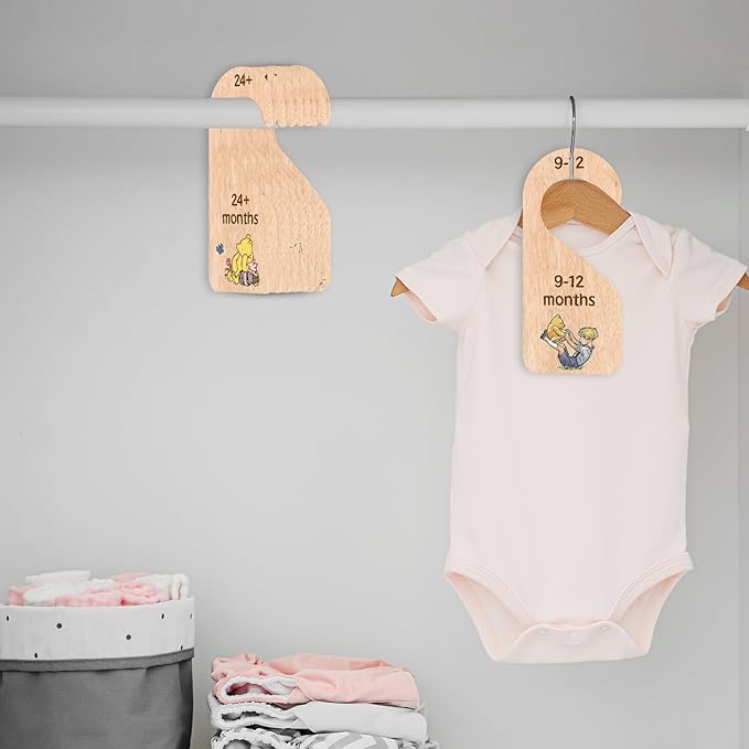 PAMBO The Winnie Bear Baby Closet Dividers, Clothes Organizer for Baby Nursery Decor Wooden Hanger for Newborn Baby Stuff From 0-24+ Months