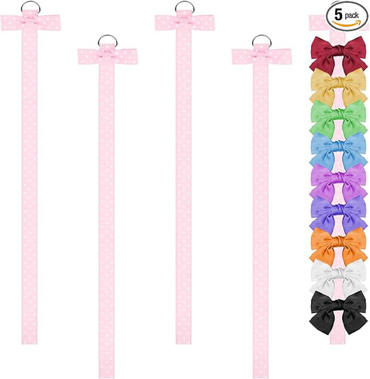 5PCS Bow Organizer for Girls, 40 Inch - Pink Bow Holder for Girls' Hair Bows, Hanging Bows Organizers for Baby Girl Headband Accessories Display