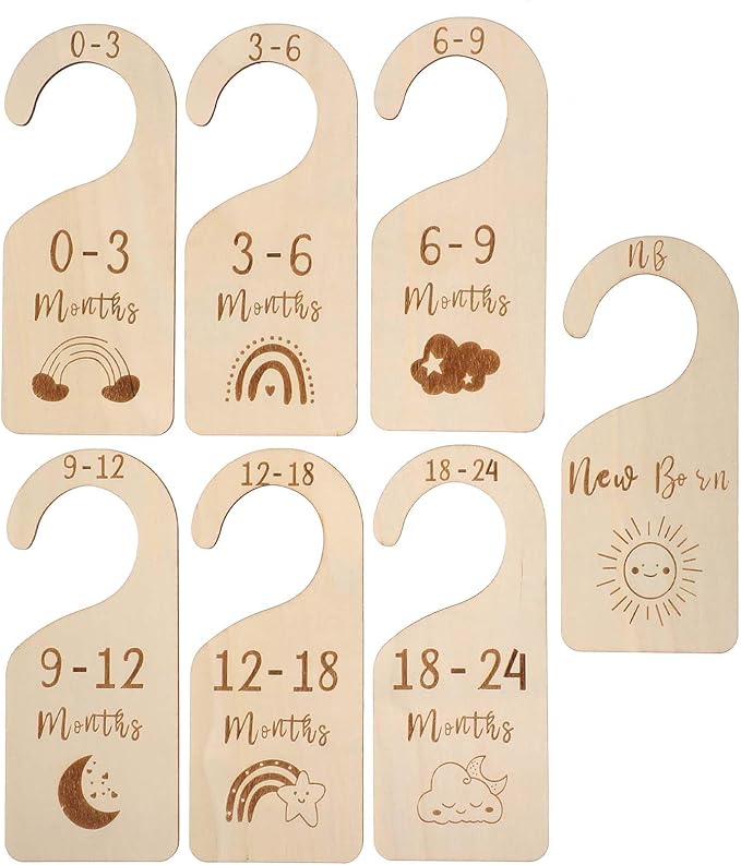 Wooden Baby Closet Dividers Double-Sided Wooden Baby Wardrobe Babies Closet Organizer for Clothes Organizer Adorable Clothes Size Hanger Holder Nursery Decor Birthday Gift for Babies Room