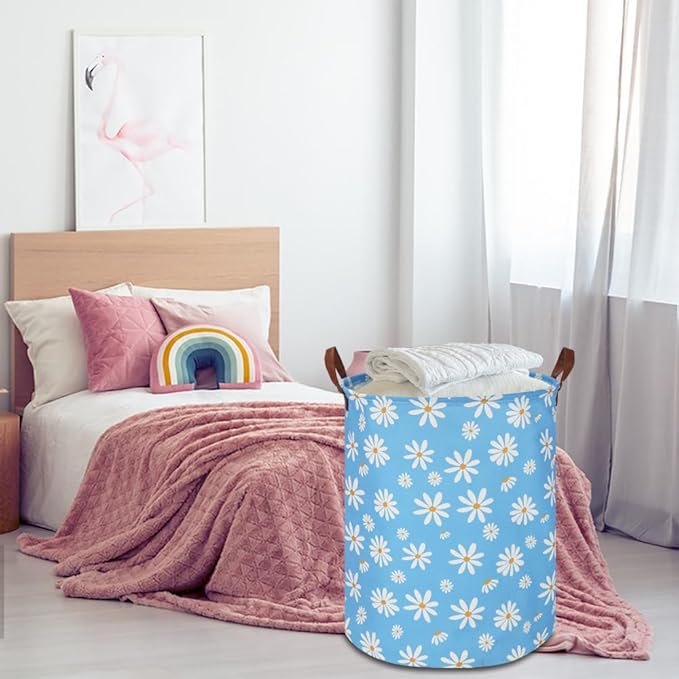 Kids Laundry Hamper,Blue Laundry Basket,Baby Nursery Hamper,Waterproof Toys Storage Bin,Clothes Organizer,Gift Basket,Room Decor(Daisy)