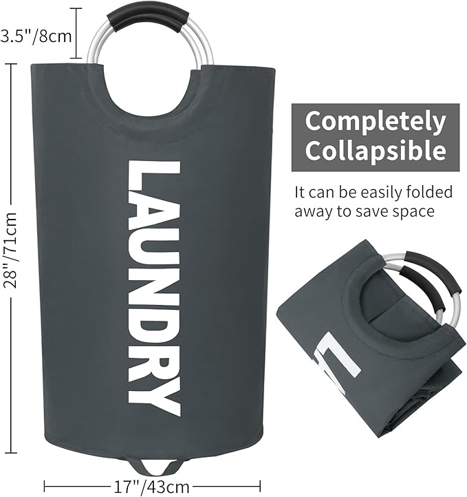 ZEROJETLAG 115L X-Large Laundry Basket Collapsible Hamper with Handles, Waterproof Fabric Dirty Clothes Basket, Tall Foldable Freestanding Bin Laundry Hamper for Dorm, Bathroom & Bedroom (Dark Gray)