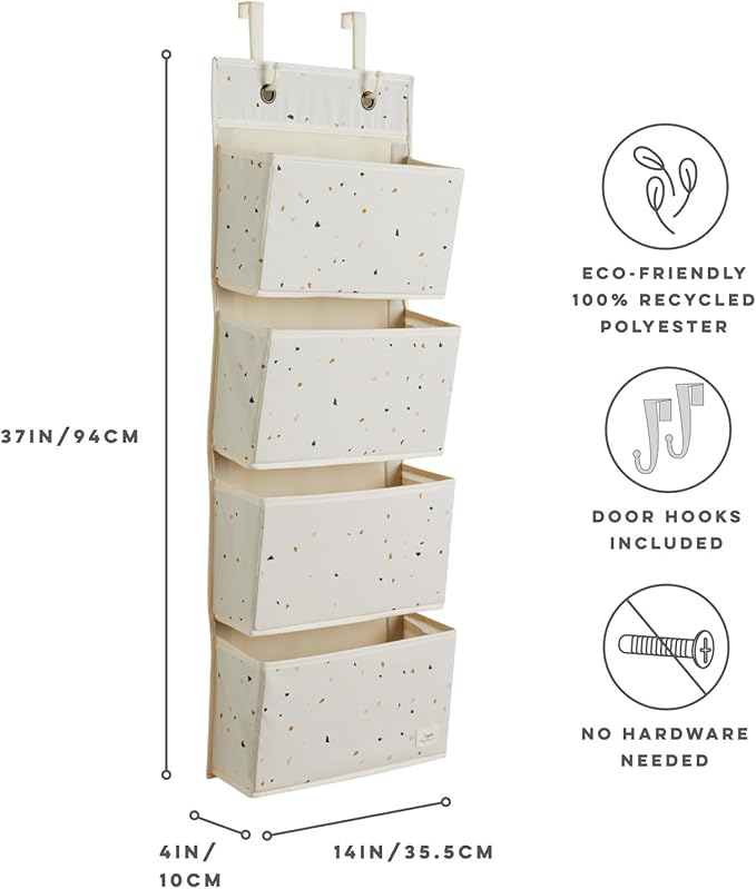 3 Sprouts Over the Door Organizer -Hanging Baby Organizers & Storage with 4 Large Pockets & 2 Hooks for Baby Clothes, Toy, Stuffed Animal -Newborn Essential for Nursery & Toddler Rooms -Terrazzo Cream