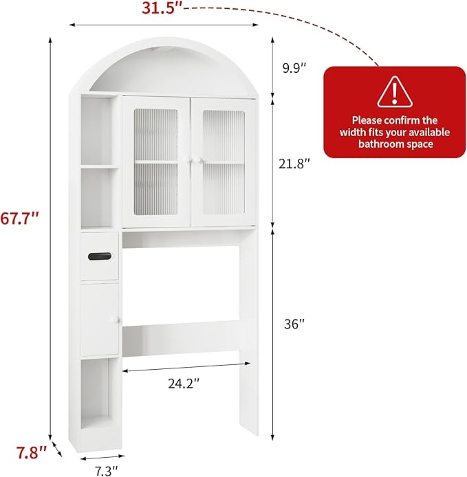 Over The Toilet Storage Cabinet, Bathroom Shelf Over Toilet, Bathroom Organizer and Storage Cabinet,Over Toilet Bathroom Organizer with 2 Doors, Paper Holder and Racks, Bathroom Decor (White-02)