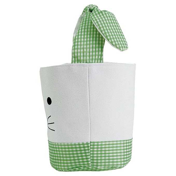 Lillian Vernon Personalized Kids Green Gingham Easter Bag - 10" Diameter x 10.5"Tall, 100% Polyester Easter Basket, Add Initials or a Name, Easter Treat Bag