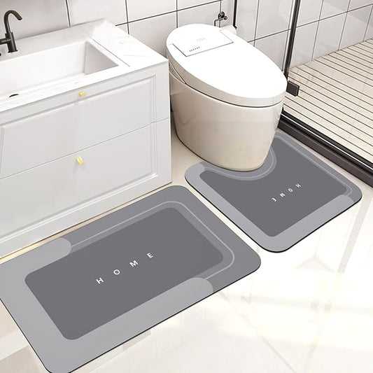 2PCS Absorbent Bath Mat Magic Rug Sets, Quick Drying Bath Mat Non-Slip Floor Rug Rubber Backed for Bathroom Kitchen Shower Sink, Water Absorbent (19.7''x23.6''+19.7''x31.9'', Dark Gray)
