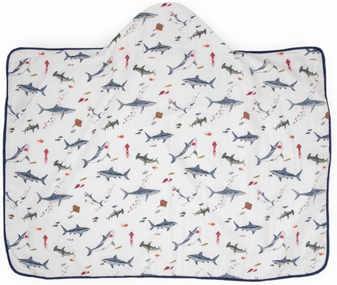 Little Unicorn Hooded Bath Towel | Absorbent Cotton & Terry Blend | Larger Size for Baby & Toddlers, 1-6 Years (Shark)