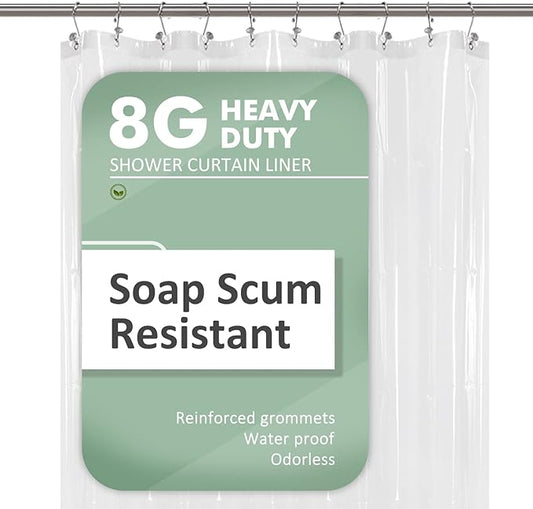 54x78 Inch Stall Shower Curtain/Liner 8G Heavy Duty Clear PEVA, 3 Bottom Magnets, Waterproof, PVC Free, Metal Grommets