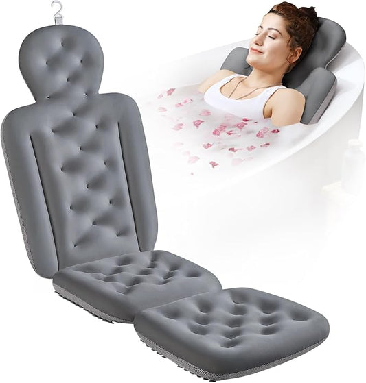 Full Body Bath Pillow for Bathtub, Thick Bathtub Cushion with Laundry Bag, Luxury Tub Pillow for Bath for Headrest Neck and Back Support Gray 56" x 16"