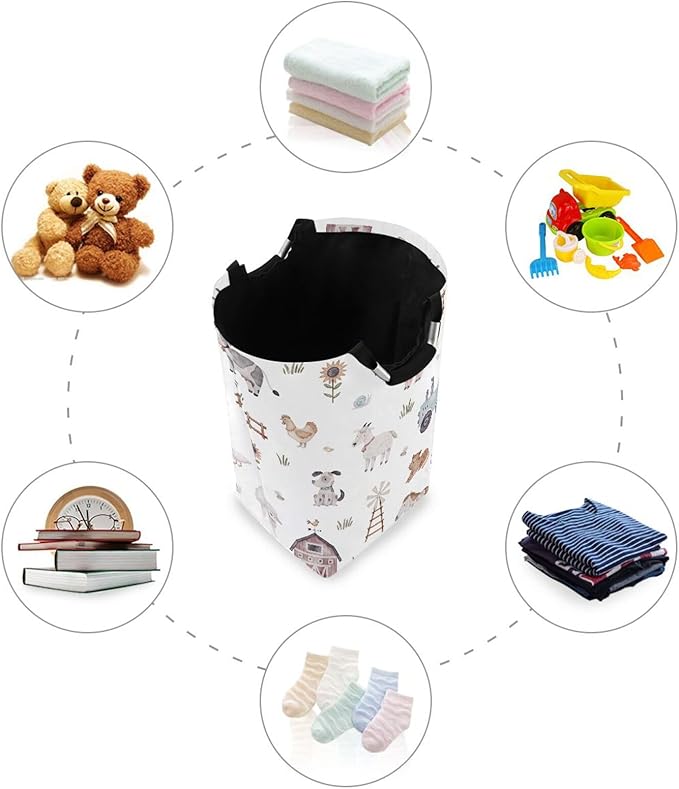 Kigai Farm Animal Laundry Basket Waterproof Collapsible Laundry Hamper Baby Hamper Dirty Clothes Organizer for Nursery Bedroom Dorm