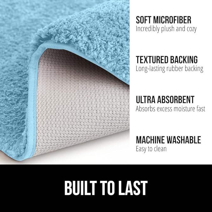 GORILLA GRIP Bathroom Rugs, Ultra Soft Absorbent Mat, Thick Plush Bath Rug, Machine Washable, Microfiber Quick Dry, Mats for Shower, Bathtub and Floor, Home Decor Accessories, 24x17, Sky Blue